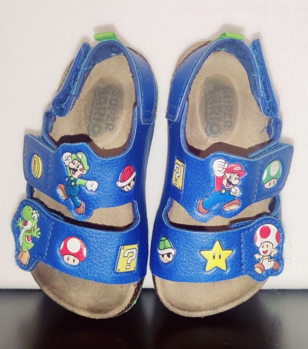 Nintendo Super Mario Toddler Boy’s Footbed Sandals Size 7 Navy Blue